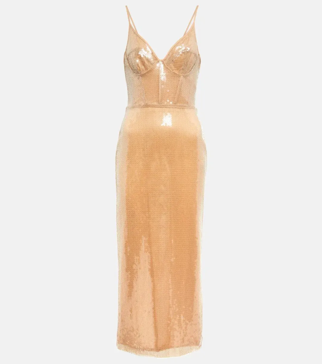 David Koma Sequined Midi Dress Beige Size 10 for rent on The Volte - main image