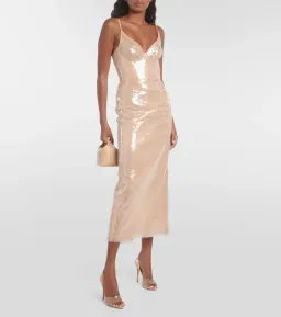 David Koma Sequined Midi Dress Beige Size 10 for rent on The Volte - image 2
