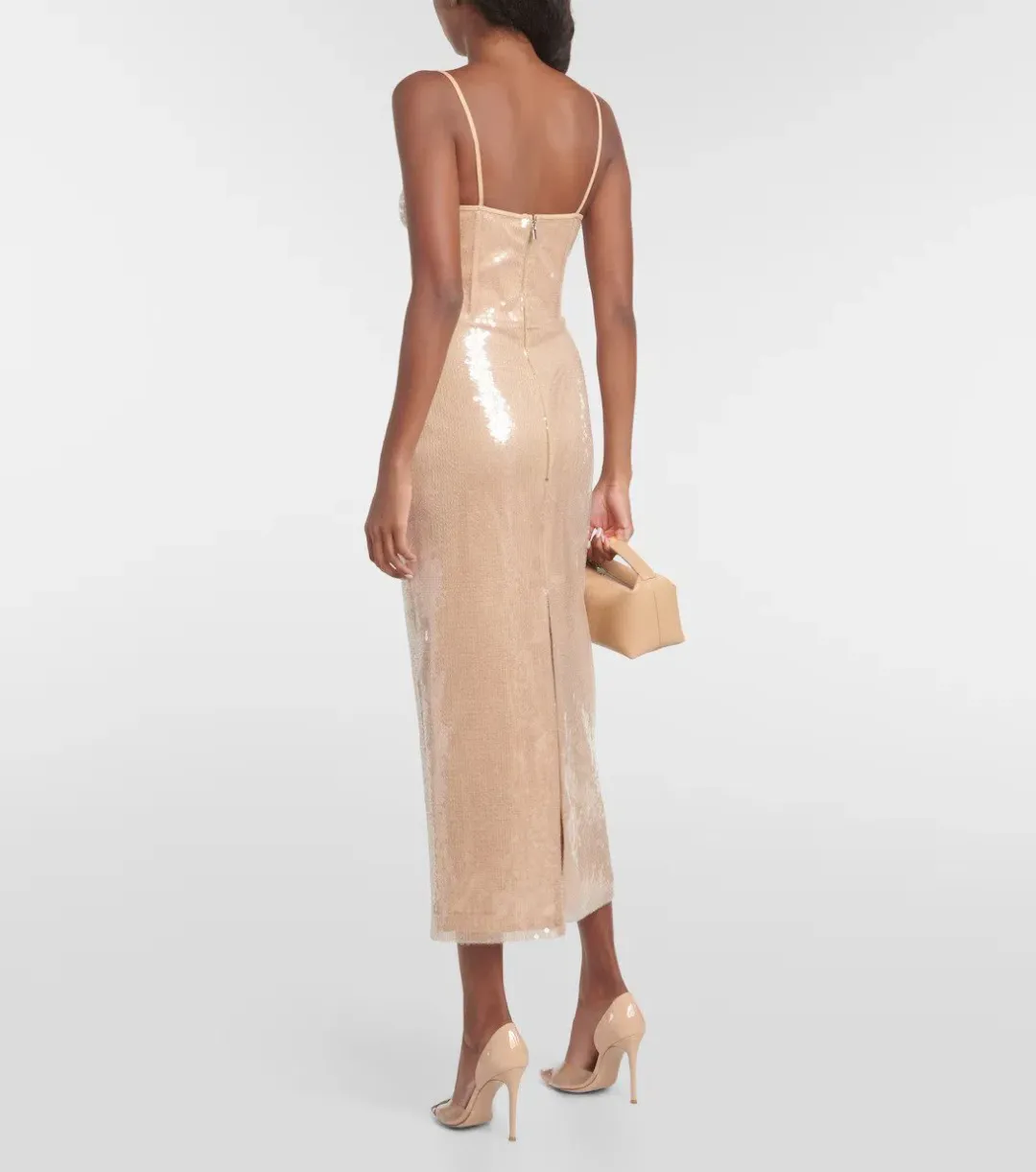 David Koma Sequined Midi Dress Beige Size 10 for rent on The Volte - main image