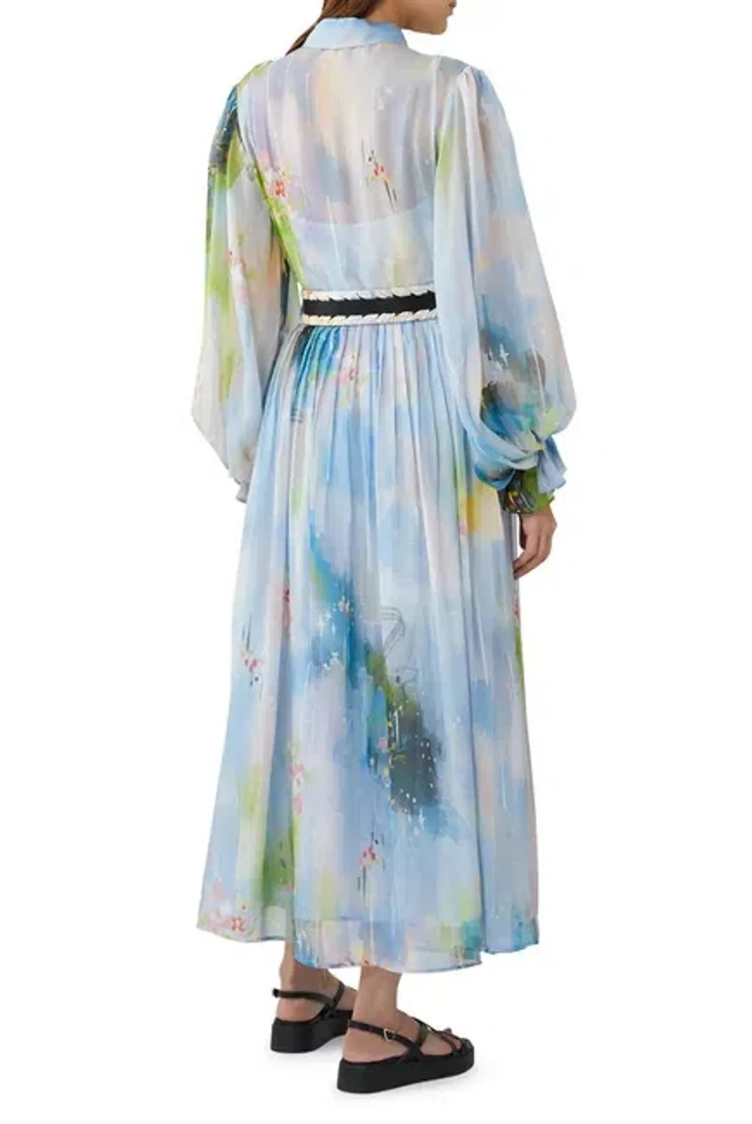 Leo Lin Cassie Tie Neck Midi Dress Willow Print Size 6 for rent on The Volte - main image