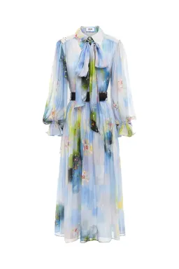 Leo Lin Cassie Tie Neck Midi Dress Willow Print Size 6 for rent on The Volte - image 3