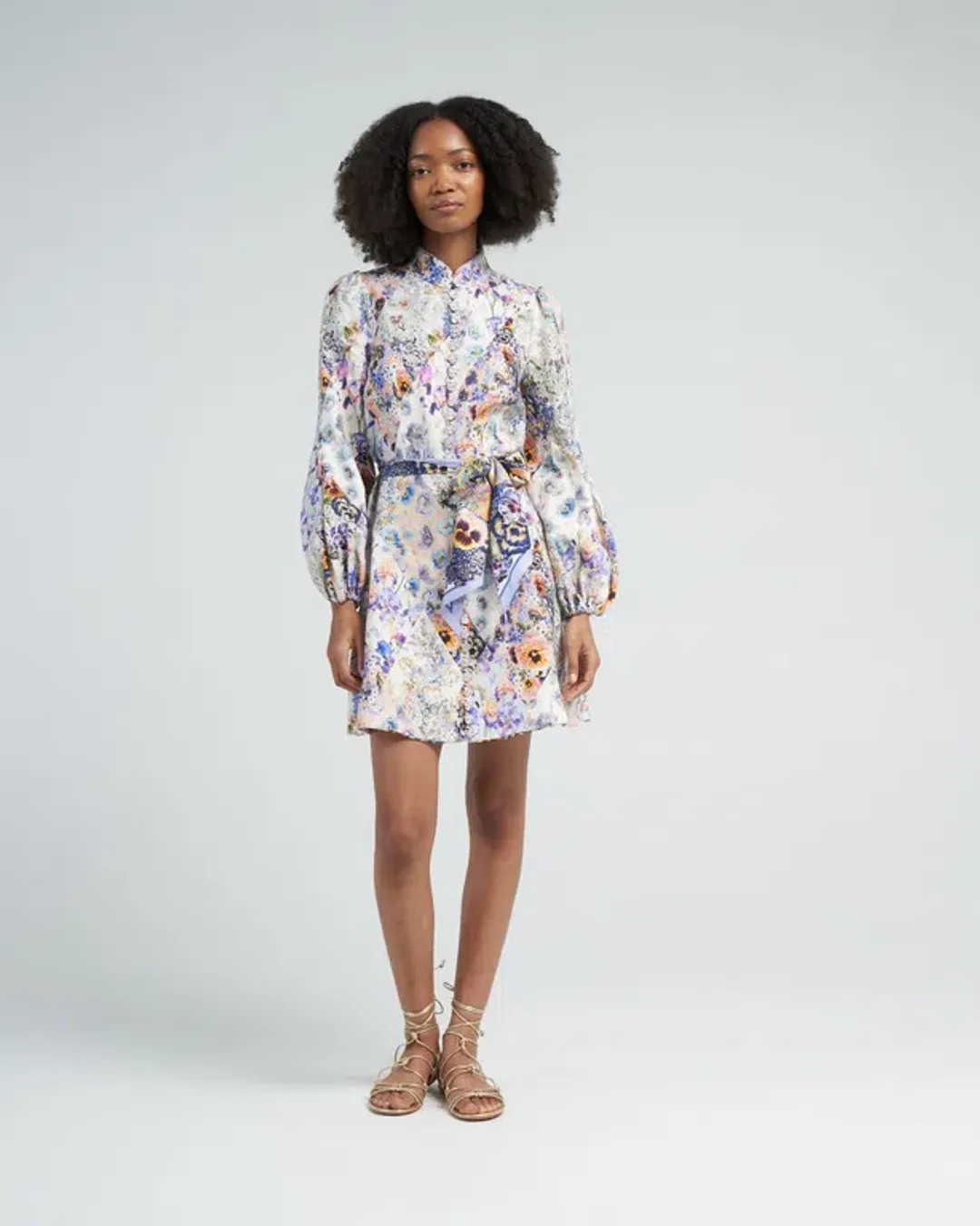 Zimmermann Tama Belted Mini Dress in Diamond Splice Floral Size OP/ Size 6 for rent on The Volte - main image