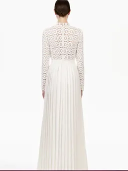 Self Portrait ‘lace Military’ Pleated Crochet Maxi Dress In White Size 8 for rent on The Volte - image 3