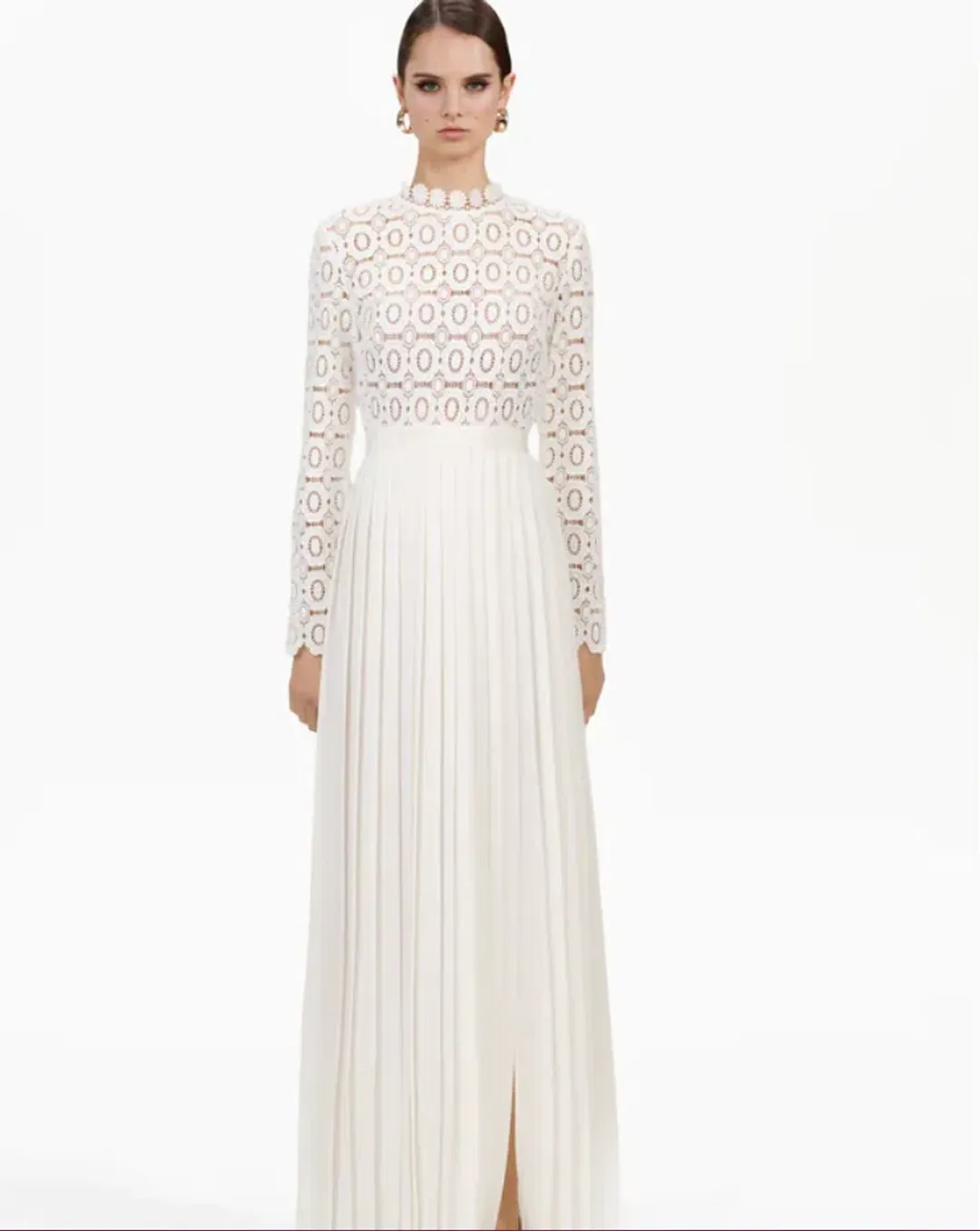 Self Portrait ‘lace Military’ Pleated Crochet Maxi Dress In White Size 8 for rent on The Volte - main image