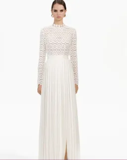 Self Portrait ‘lace Military’ Pleated Crochet Maxi Dress In White Size 8 for rent on The Volte - image 1