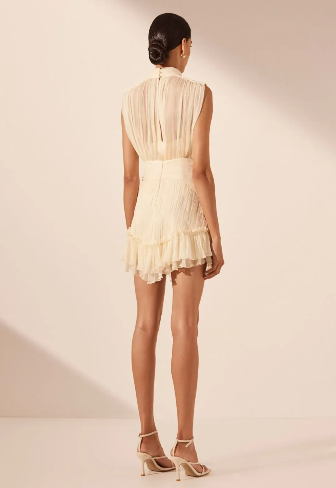 Shona Joy Victoria Sleeveless Ruched Mini Dress Mini Dress Cream Size 12 for rent on The Volte - main image