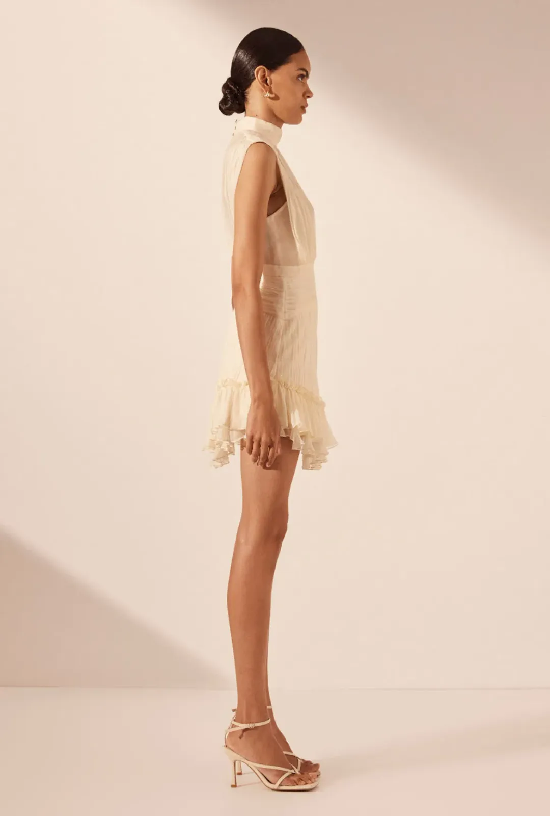 Shona Joy Victoria Sleeveless Ruched Mini Dress Mini Dress Cream Size 12 for rent on The Volte - main image