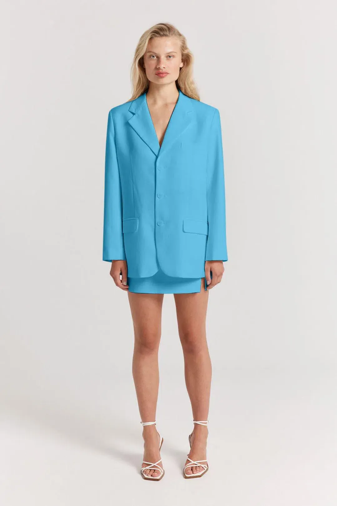 Henne Normie Blazer Jacket, Delfina Mini Skirt & Caterina Top 3 Piece Set Set Blue Size 8 for rent on The Volte - main image