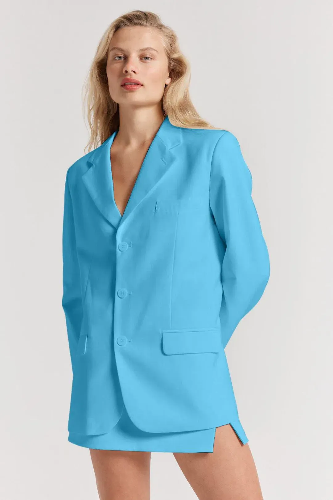 Henne Normie Blazer Jacket, Delfina Mini Skirt & Caterina Top 3 Piece Set Set Blue Size 8 for rent on The Volte - main image