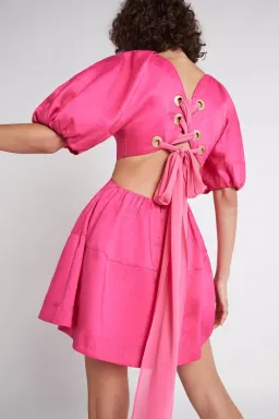 Aje Admiration Lace-Up Mini Dress in Magenta Pink Size AU 10 for rent on The Volte - image 2