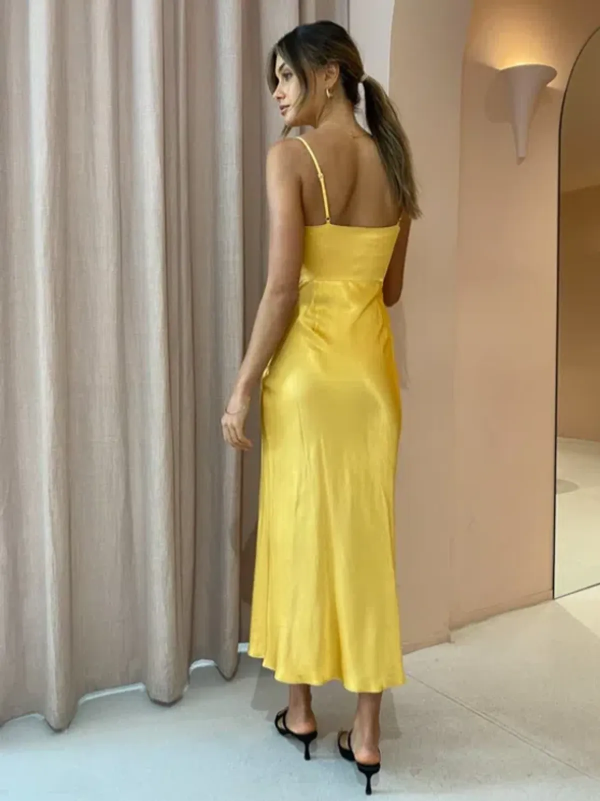 Shona Joy Alma Lace Up Midi Dress Saffron Yellow Size AU 12 - Image 3