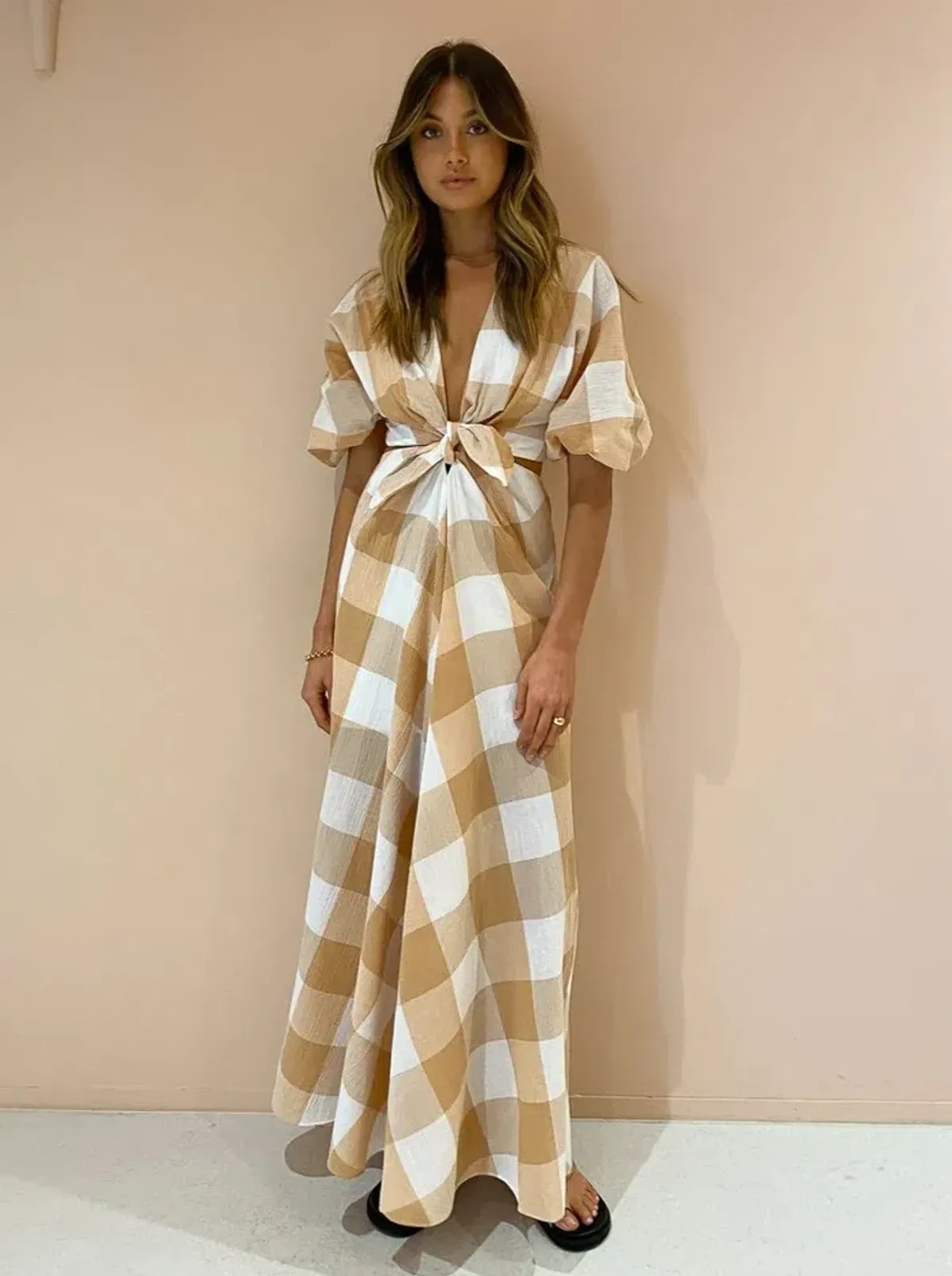 Significant Other Frida Dress In Caramel Check Print Size AU 6 - Image 3