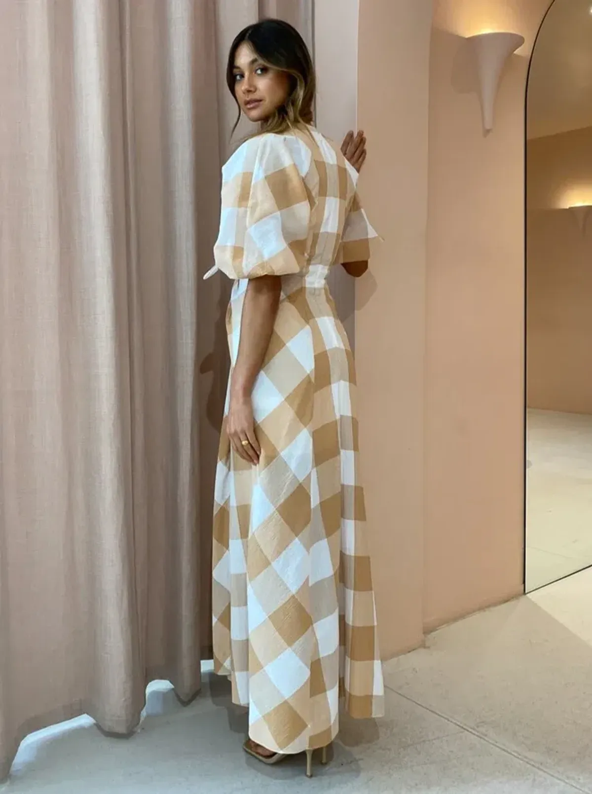 Significant Other Frida Dress In Caramel Check Print Size AU 6 - Image 2