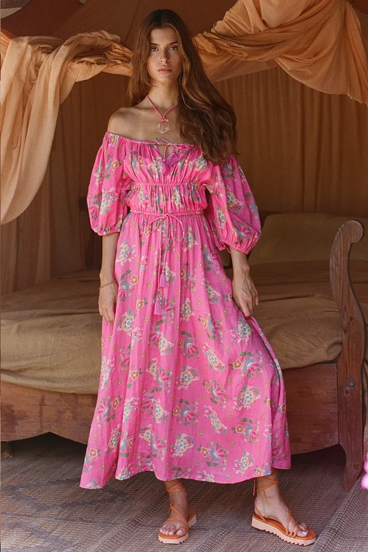 Spell Solstice Linen Soiree Dress Rose Pink Size AU 12 - Image 1