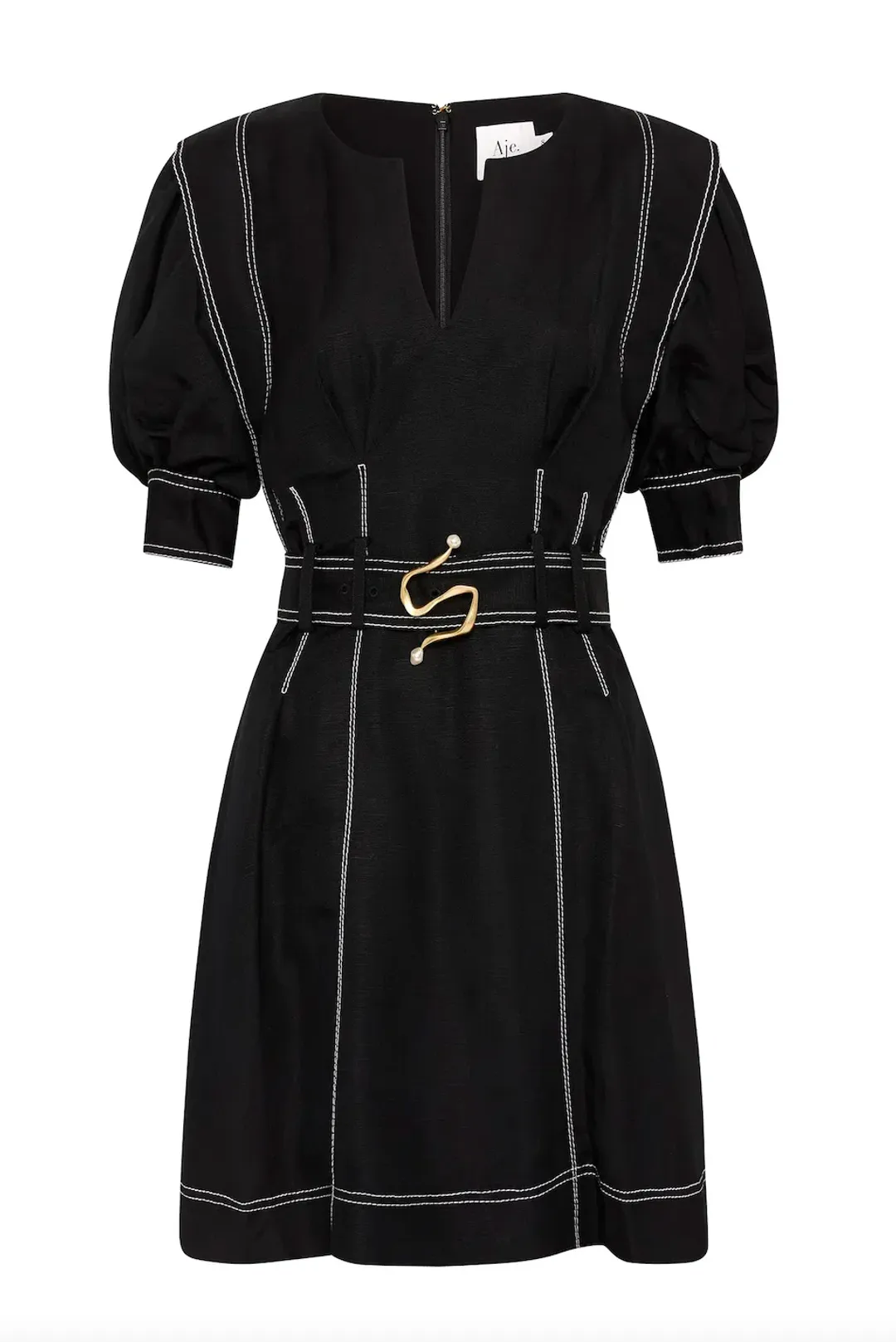 Aje Beacon Structured Mini Dress Black Size 10 for rent on The Volte - main image