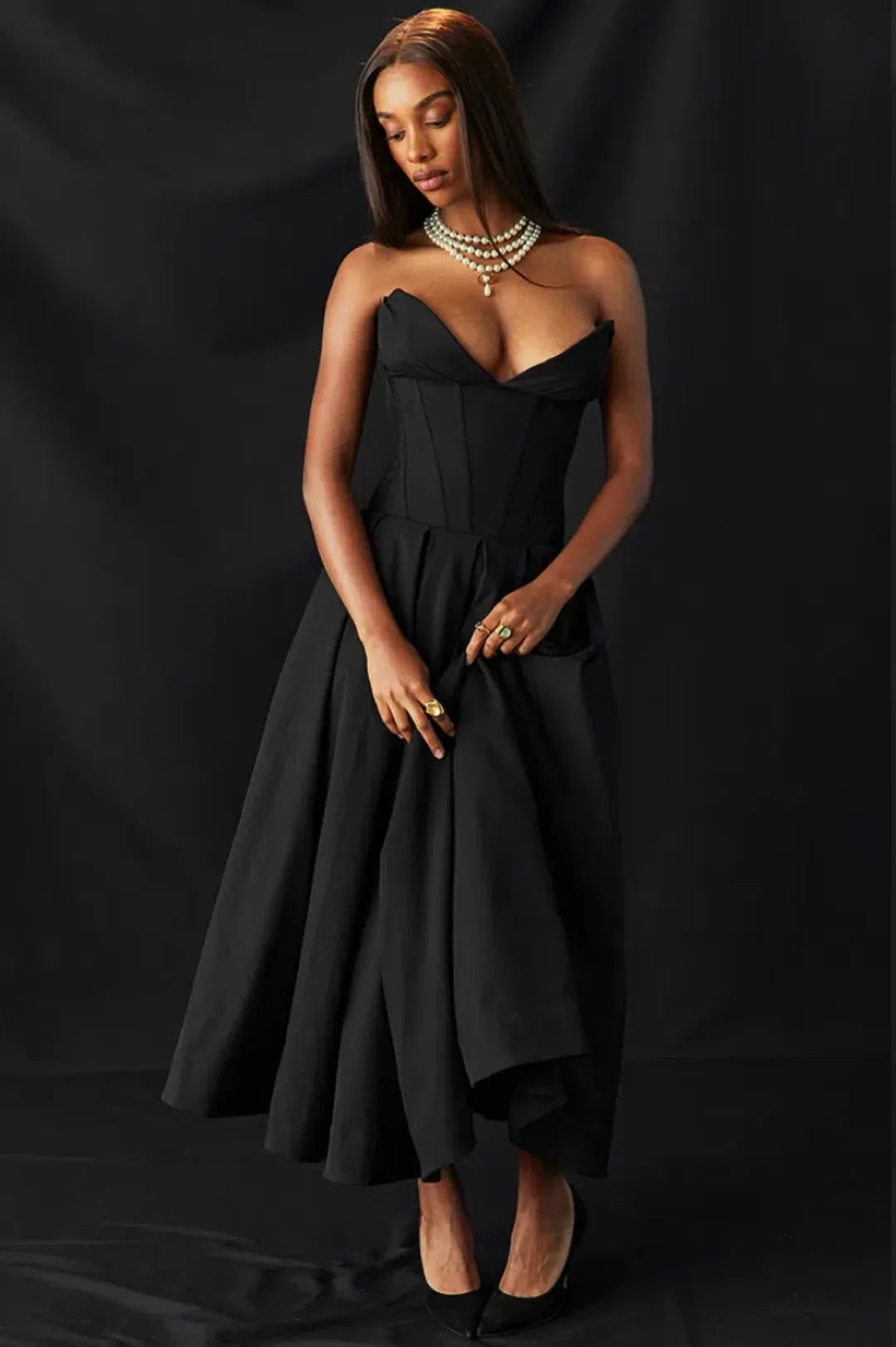 House of CB Lady Black Strapless Midi Dress Black Size S / AU 6 for rent on The Volte - main image