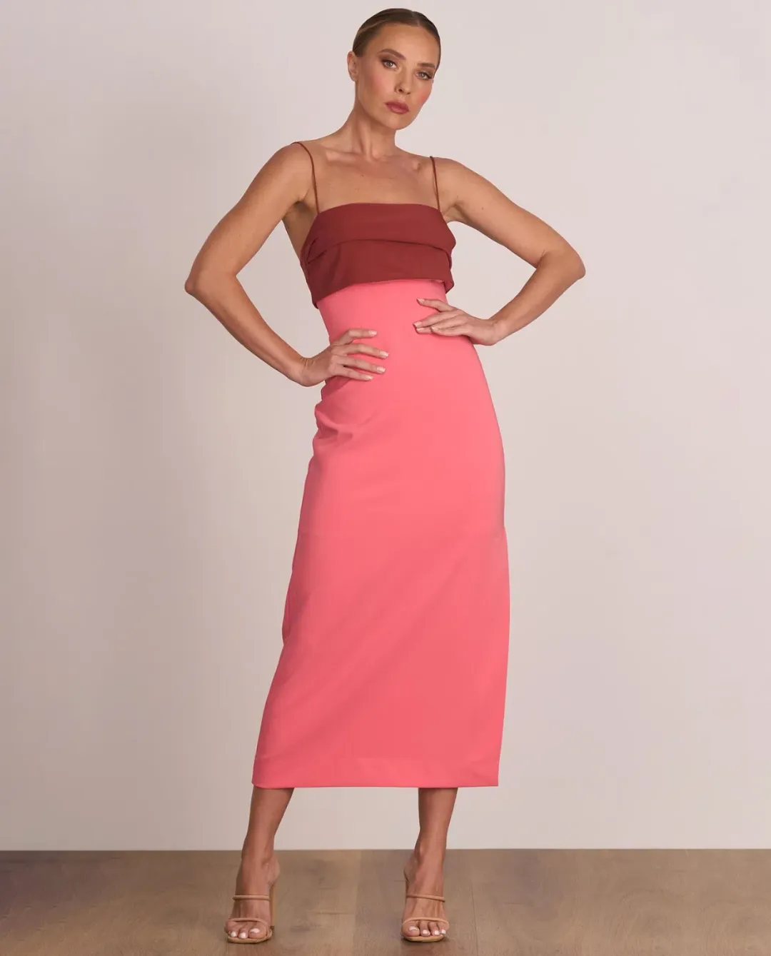 Pasduchas Ace Contrast Midi Dress Pink Red Size 8 for rent on The Volte - main image