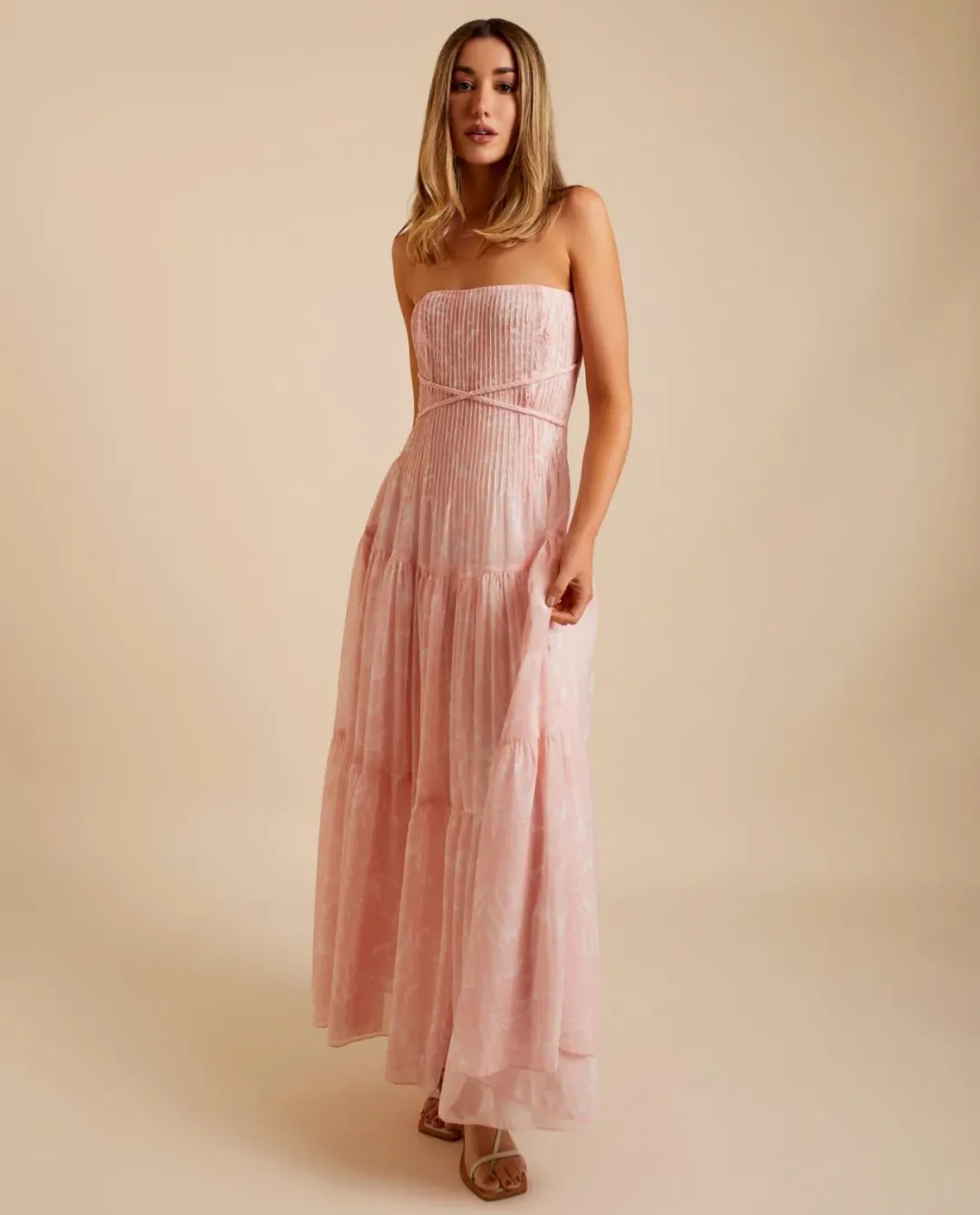 Lover Marigold Pleated Maxi Dress Pink Size 8 for rent on The Volte - main image