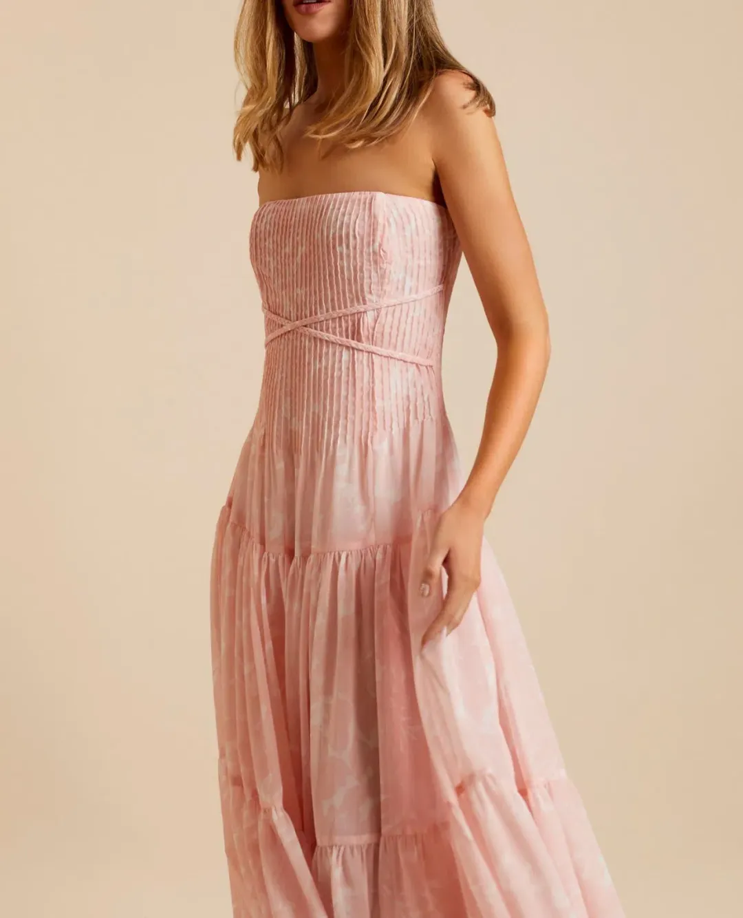 Lover Marigold Pleated Maxi Dress Pink Size 8 for rent on The Volte - main image