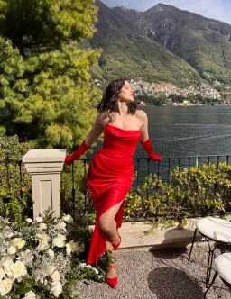 House of CB Adrienne Satin Strapless Dress Red Size S/ AU 8 for rent on The Volte - image 2