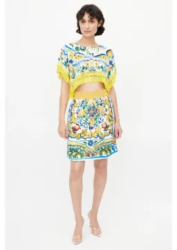 Dolce & Gabbana Crop Top and Mini Skirt Set Majolica Print Size 8 for rent on The Volte - image 1
