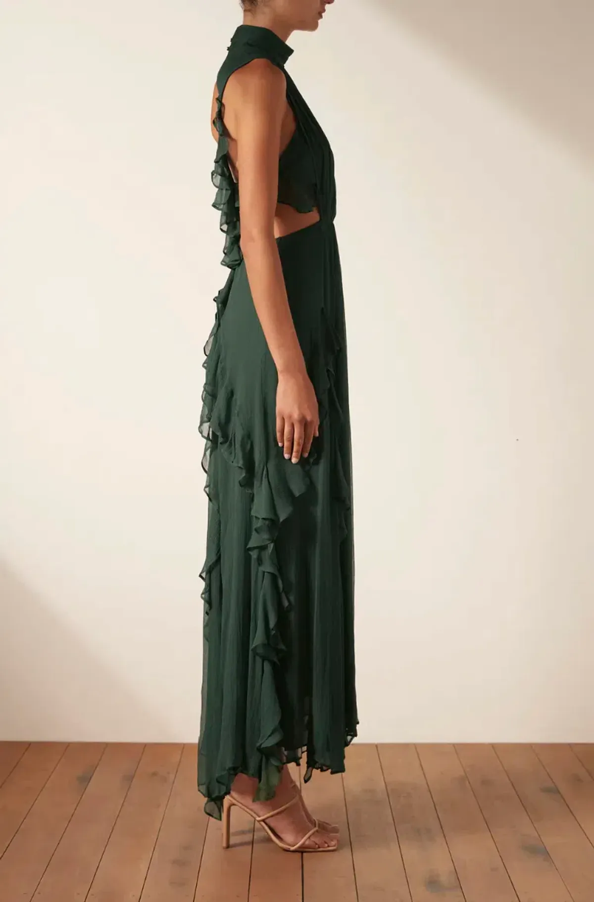 Shona Joy Lèonie Backless Frill Maxi Dress in Rosemary Green Size 6 - Image 2