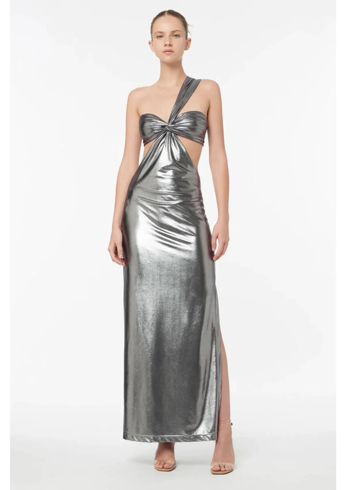 Manning Cartell She’s Super Sonic One Shoulder Dress Pewter Metallic Size S / AU 8 - Image 1