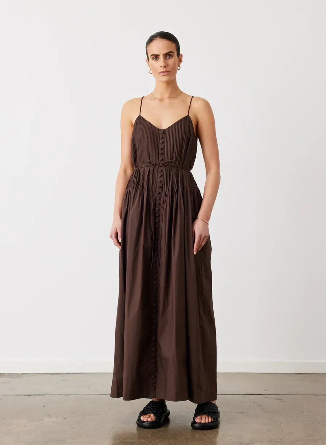 Joslin Lucia Organic Cotton Maxi Dress Chocolate Brown Size 10 for rent on The Volte - main image
