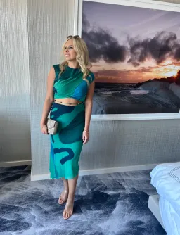 Sir the Label Frankie Gathered Top & Bias Skirt Set in Emerald Reflection Size 1 / AU 8 for rent on The Volte - image 2