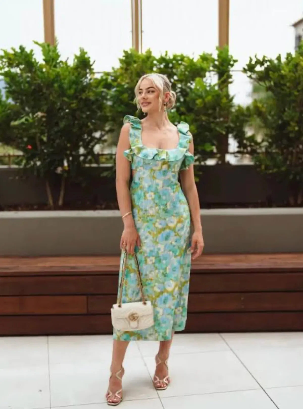 Zimmermann High Tide Ruffle Midi Dress Aqua Ikat Floral Size 1 / AU 10 - Image 3