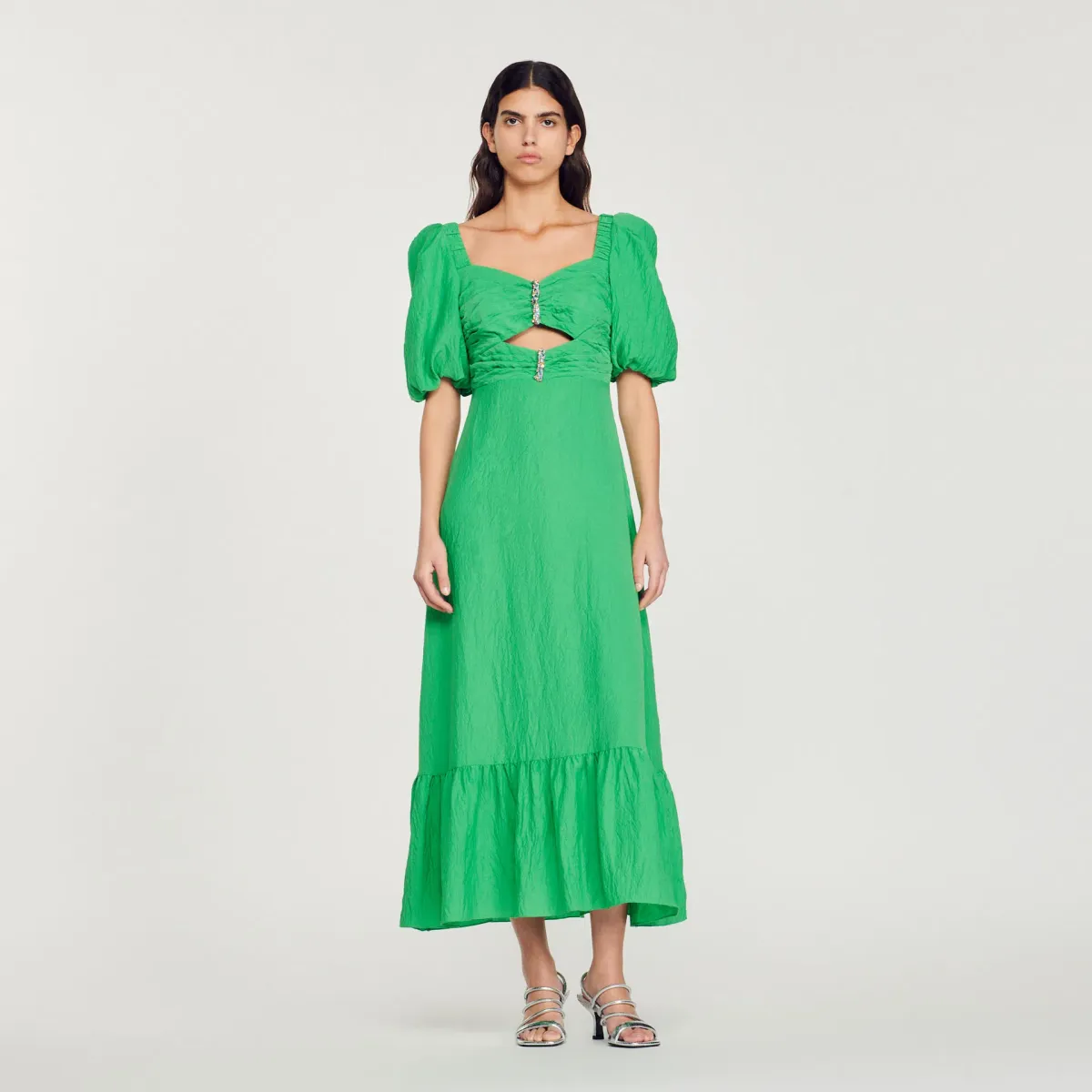 Sandro Falbala Midi Dress Green Size 10 for rent on The Volte - main image