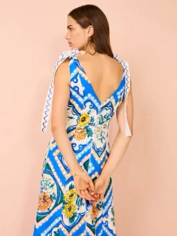 By Nicola Adoncia Tie Shoulder Maxi Dress in Azure Floral Size 12 for rent on The Volte - image 2