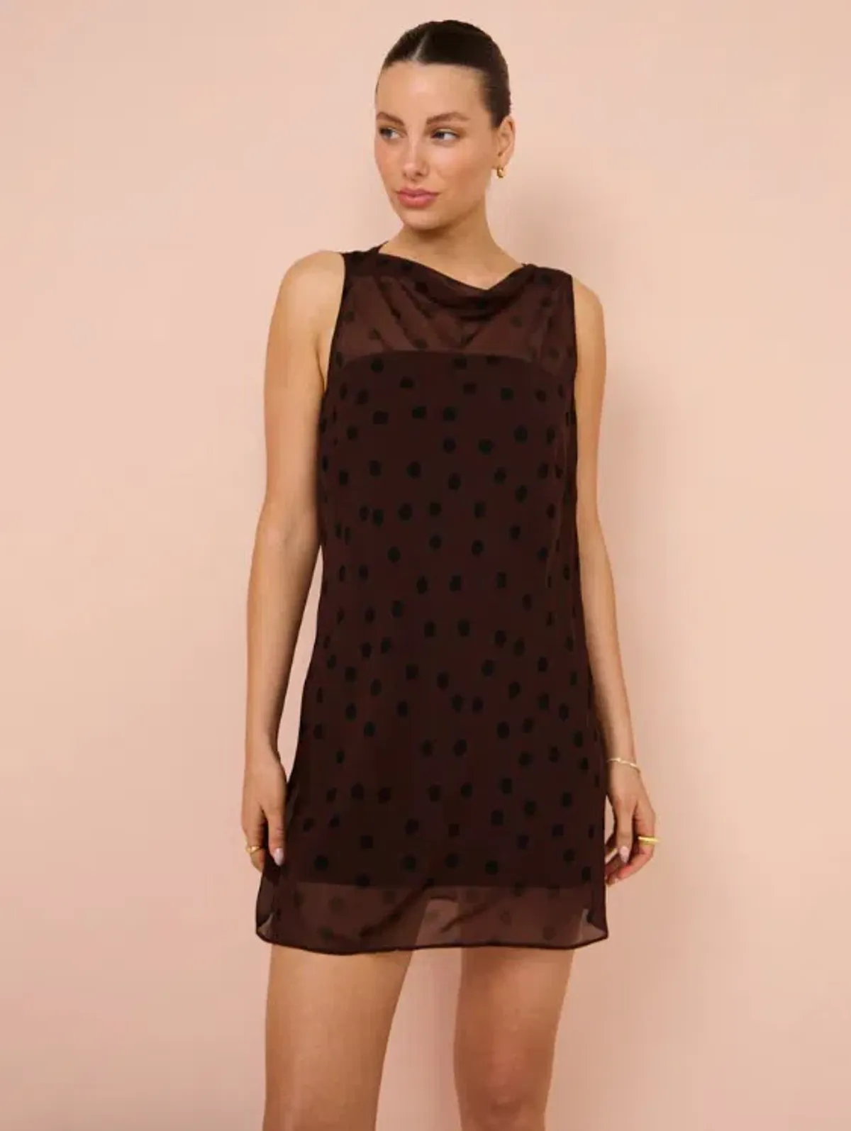 Bec & Bridge Turner Boatneck Mini Sheer Spot Dress In Chocolate/Black Size 10 - Image 1