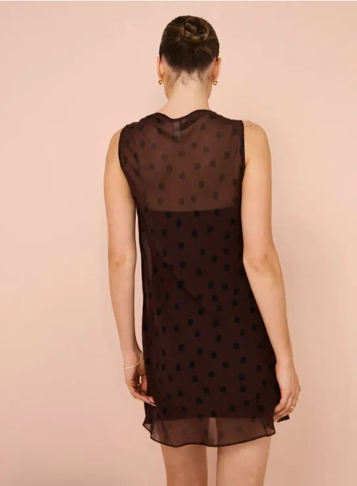 Bec & Bridge Turner Boatneck Mini Sheer Spot Dress In Chocolate/Black Size 10 - Image 3