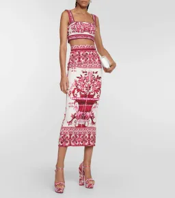 Dolce & Gabbana Majolica Top and Silk Blend Midi Skirt in Red Set Size 10 for rent on The Volte - image 1