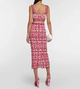 Dolce & Gabbana Majolica Top and Silk Blend Midi Skirt in Red Set Size 10 for rent on The Volte - image 3