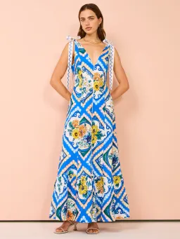 By Nicola Adoncia Tie Shoulder Maxi in Azure Floral Size 12 for rent on The Volte - image 2