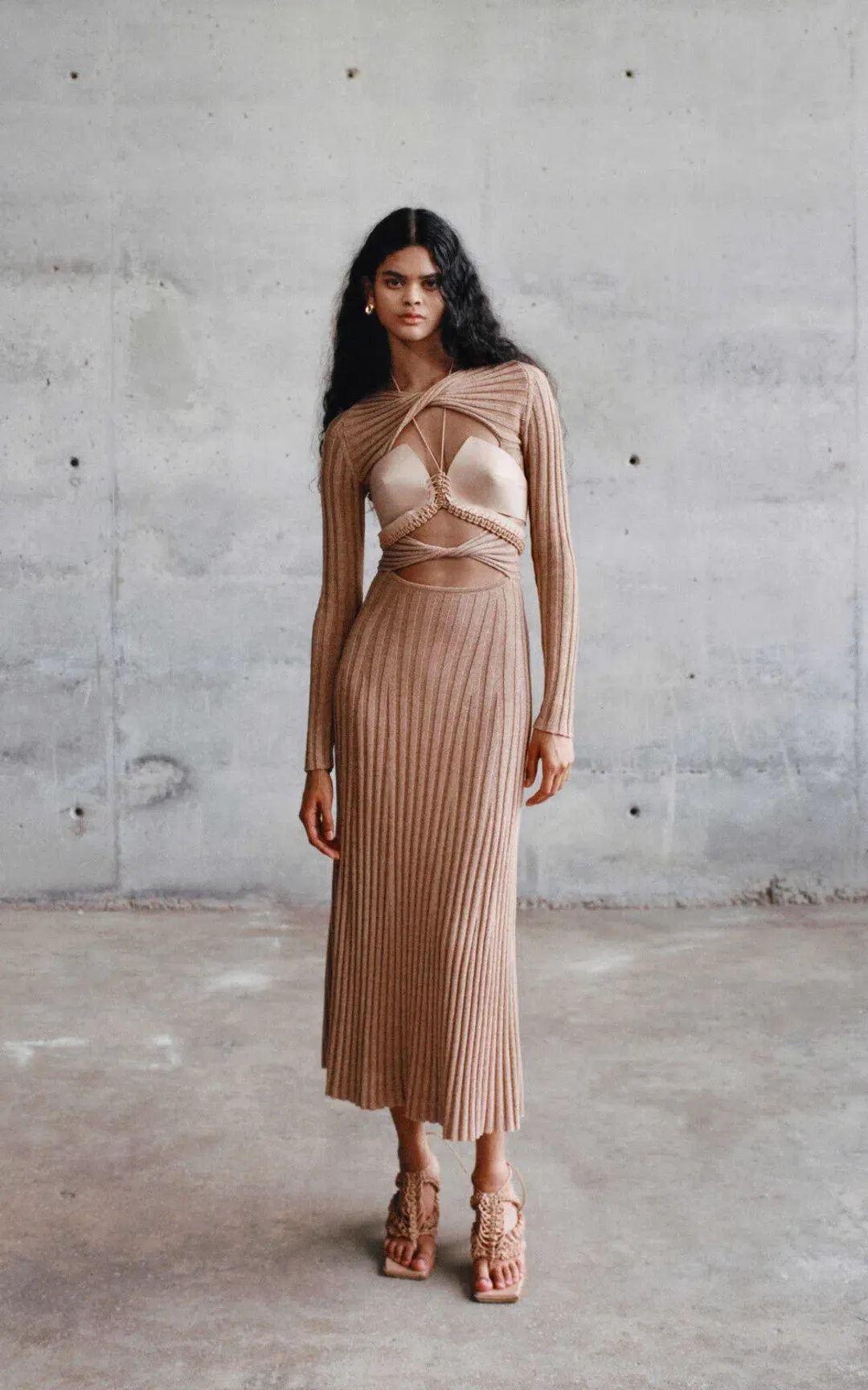 Dion Lee Knit Midi Dress Beige Size M / AU 10 for rent on The Volte - main image