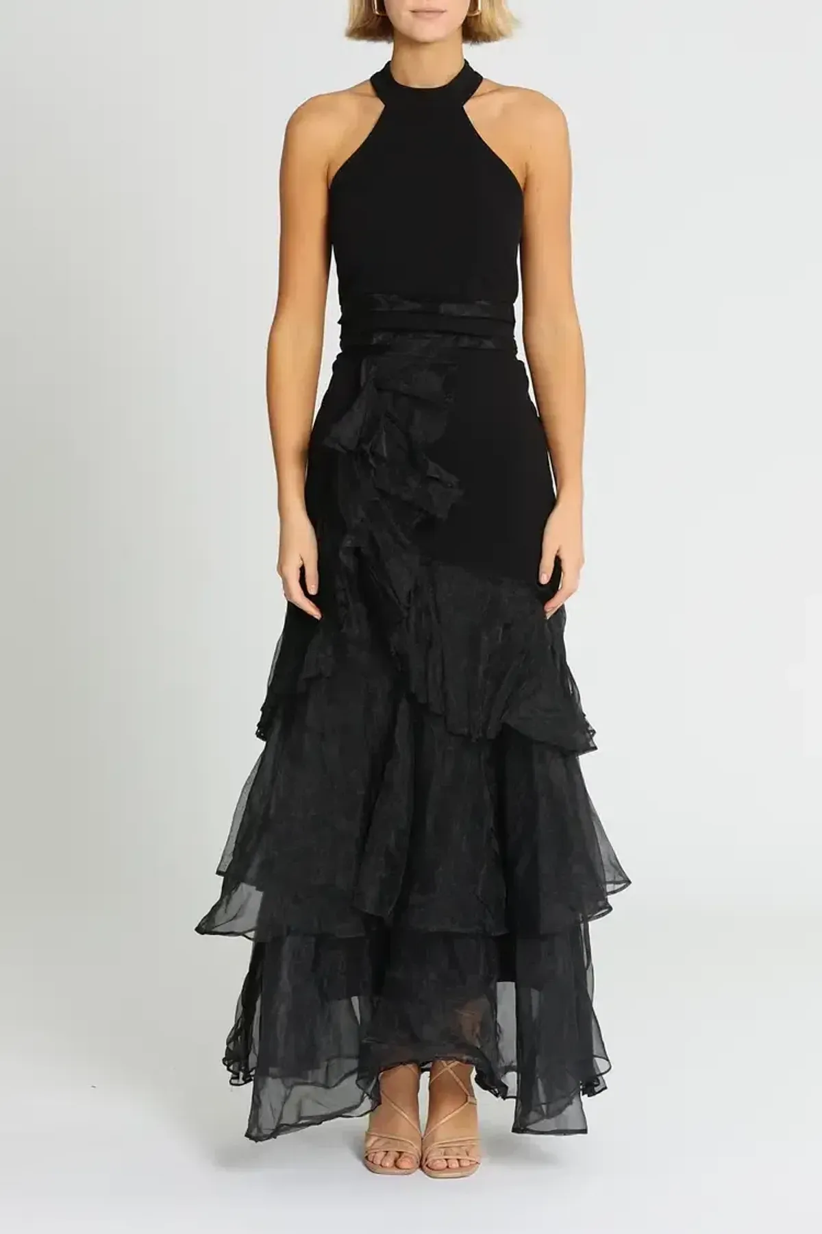 Montique Caprice Halter Gown in Black Size 12 - Image 1
