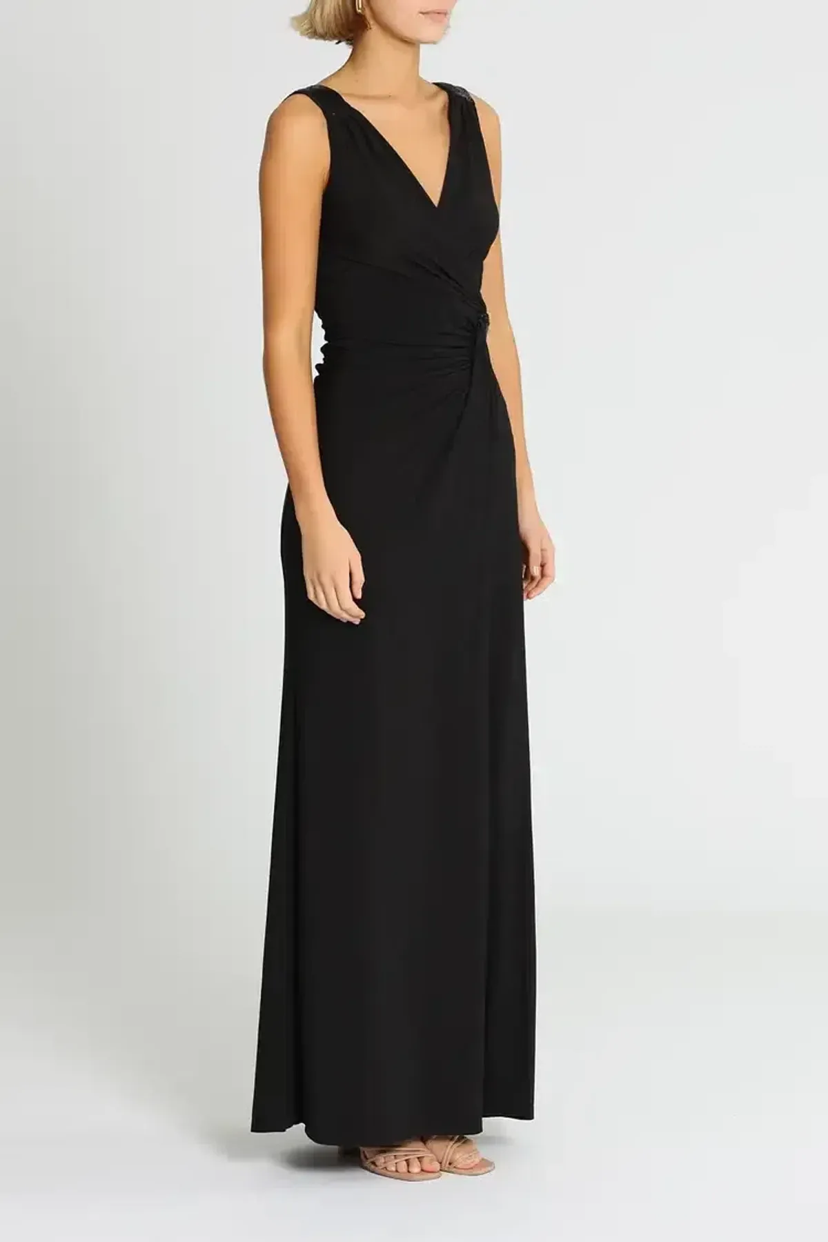 Montique Amalia Jersey Wrap Gown in Black Size 12 - Image 2