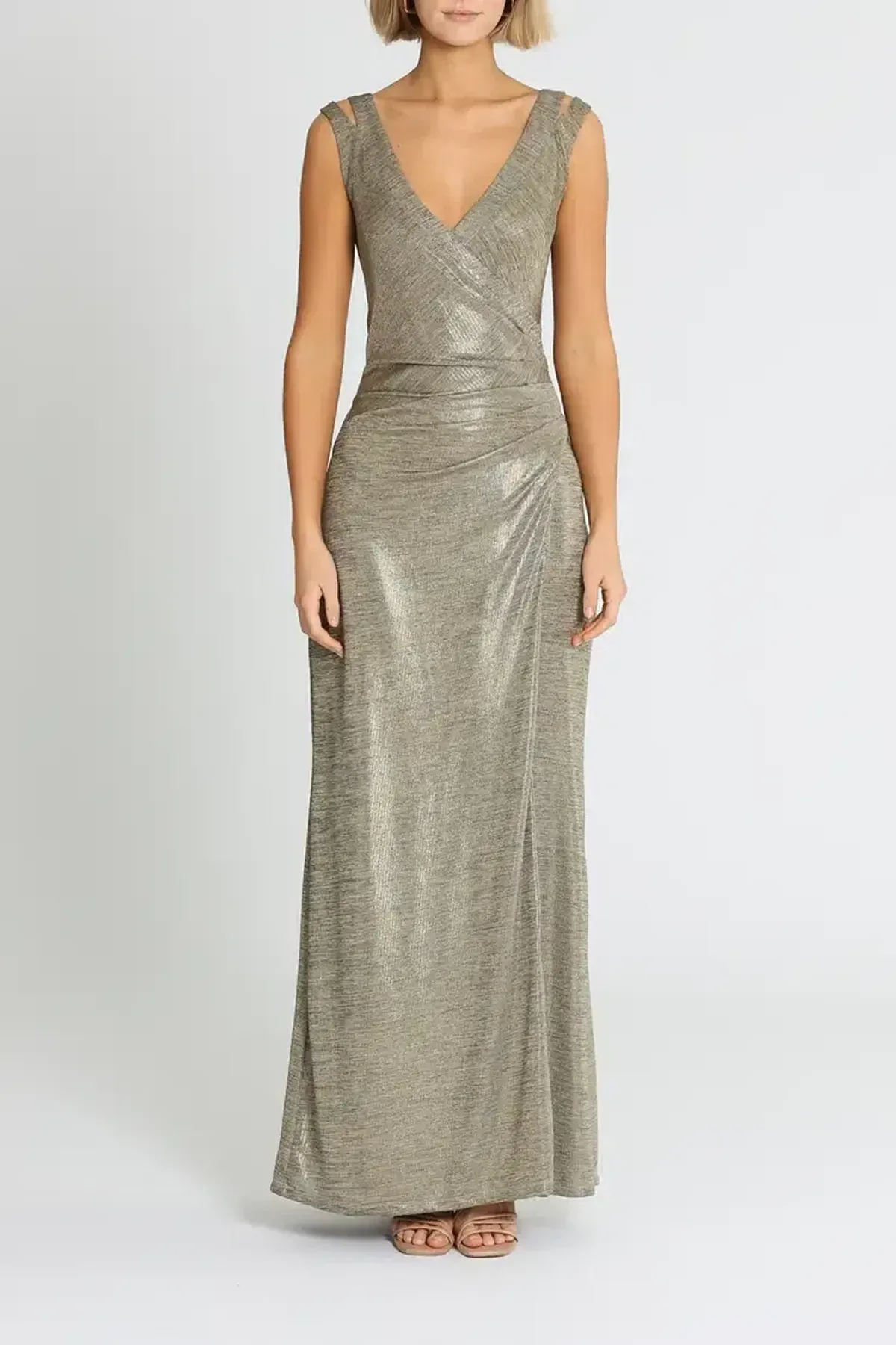 Montique Milani Metallic Gown in Gold Size 12 - Image 1