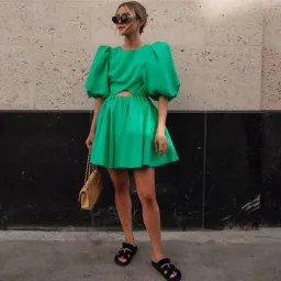 Aje Colette Abstract Cut Out Mini Dress Grass Green Size 8 for rent on The Volte - image 4