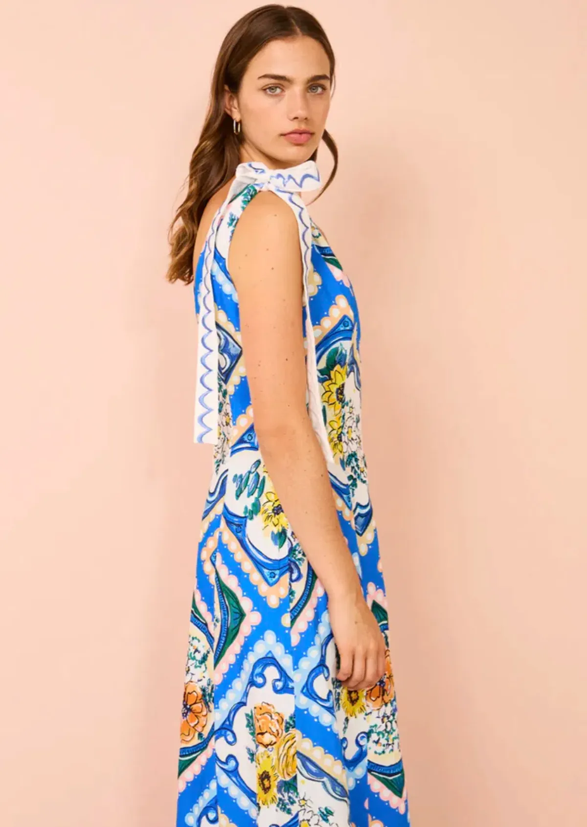 By Nicola Adocia Tie Shoulder Maxi Dress Azure Blue Floral Size 10 - Image 2