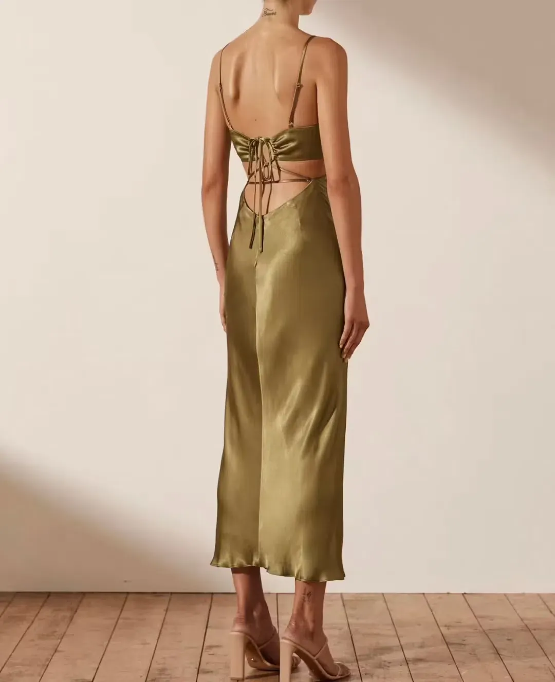 Shona Joy Alma Backless Midi Dress In Cumin Size 6 for rent on The Volte - main image