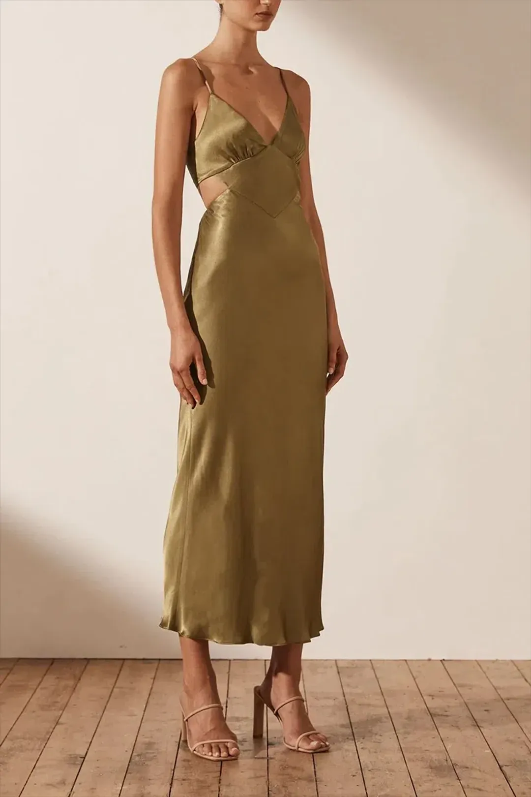 Shona Joy Alma Backless Midi Dress In Cumin Size 6 for rent on The Volte - main image