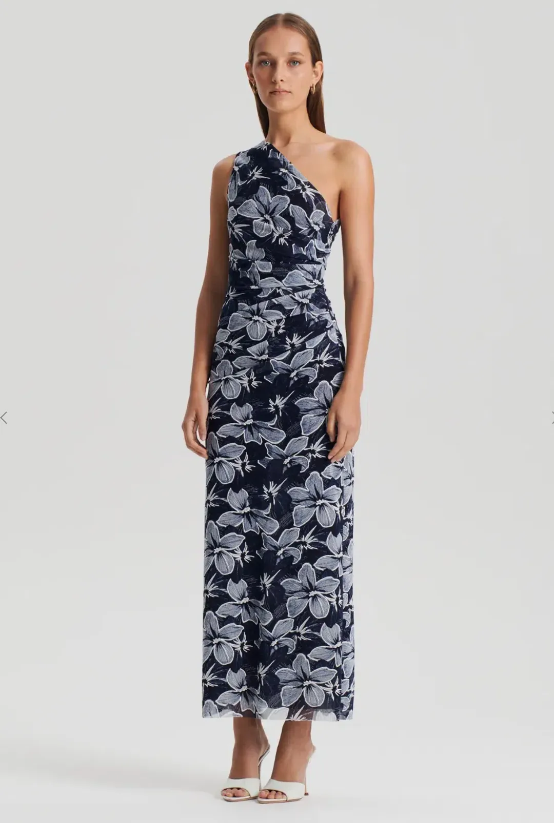 Scanlan Theodore Italian Floral Mesh Dress Navy Size 8 for rent on The Volte - main image