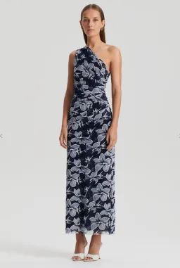 Scanlan Theodore Italian Floral Mesh Dress Navy Size 8 for rent on The Volte - image 1