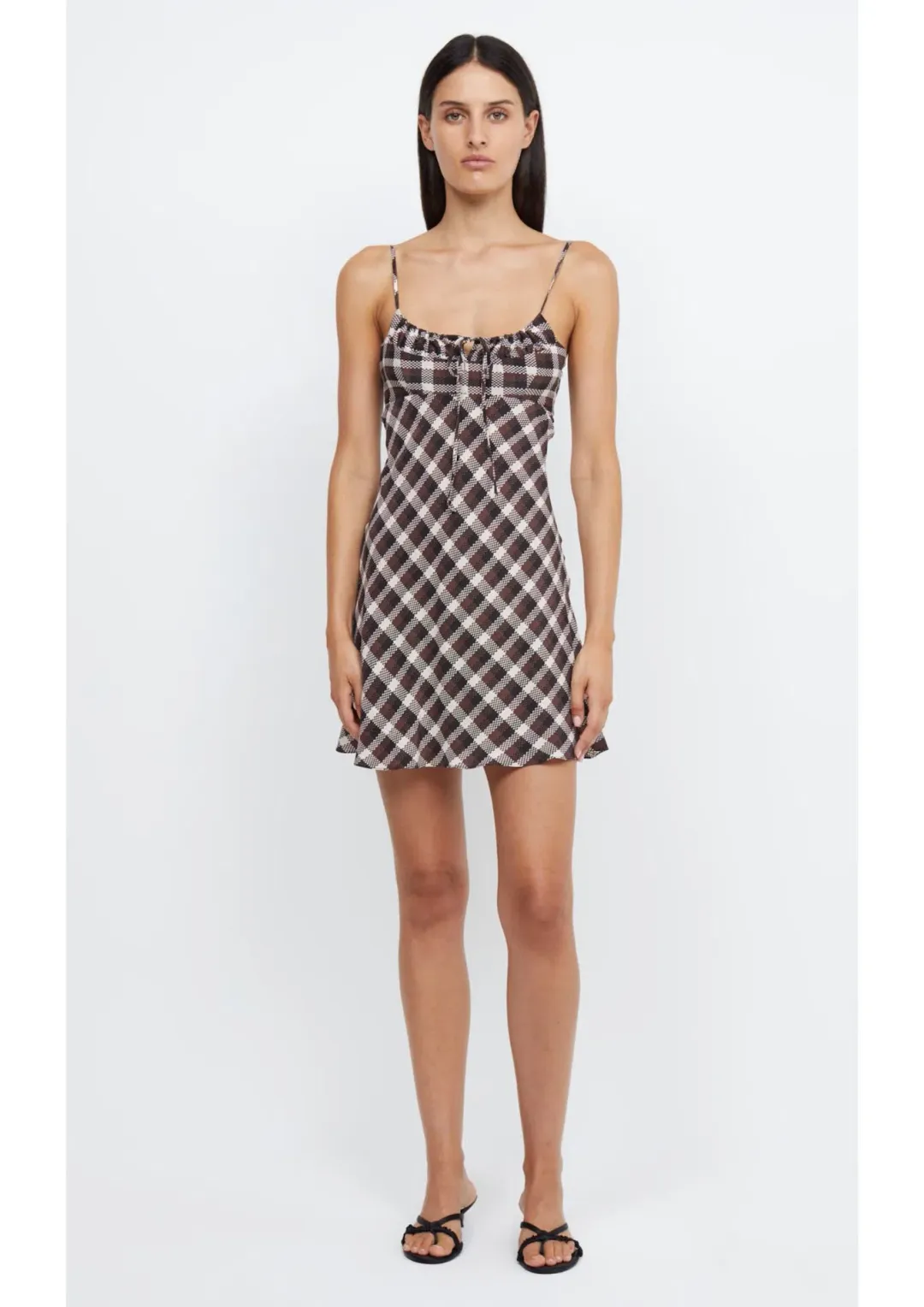 Bec & Bridge Chiara Tie Mini Dress Basket Weave Check Size 8 for rent on The Volte - main image