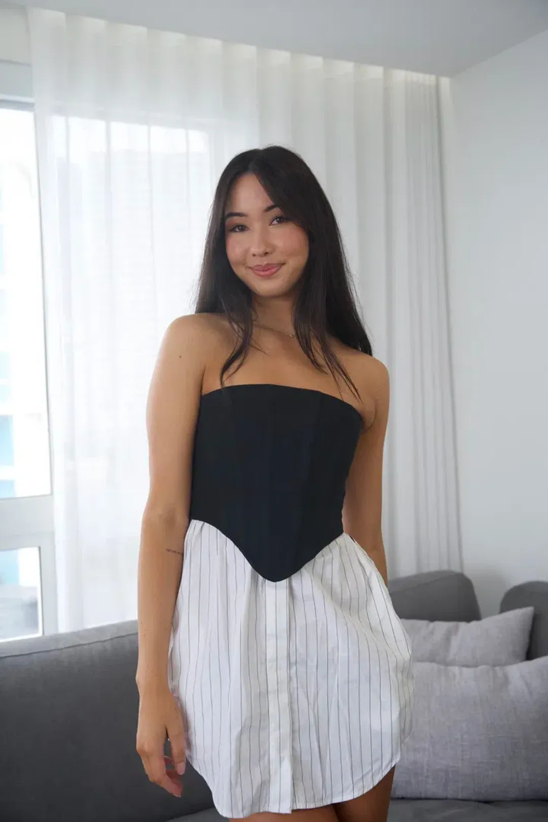 Dion Lee Internal Corset Mini Dress Black/White Size 6 for rent on The Volte - main image