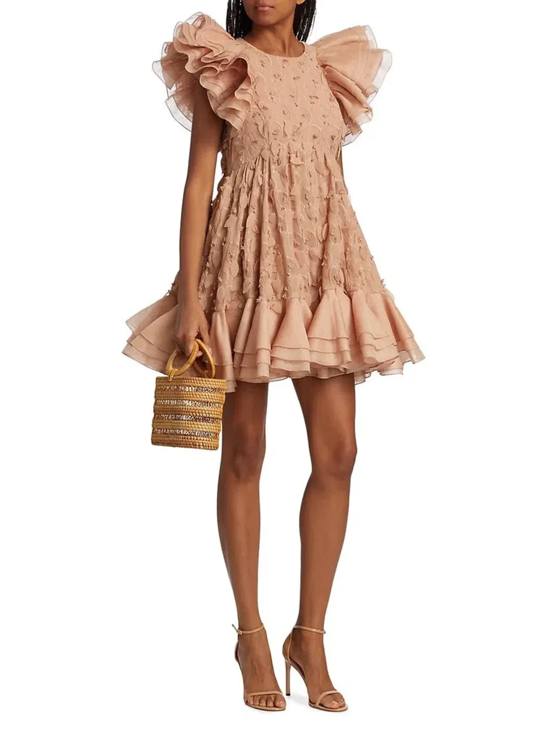 Zimmermann Dancer Frilled Mini Dress Blush Size 0 / 8 AU for rent on The Volte - main image